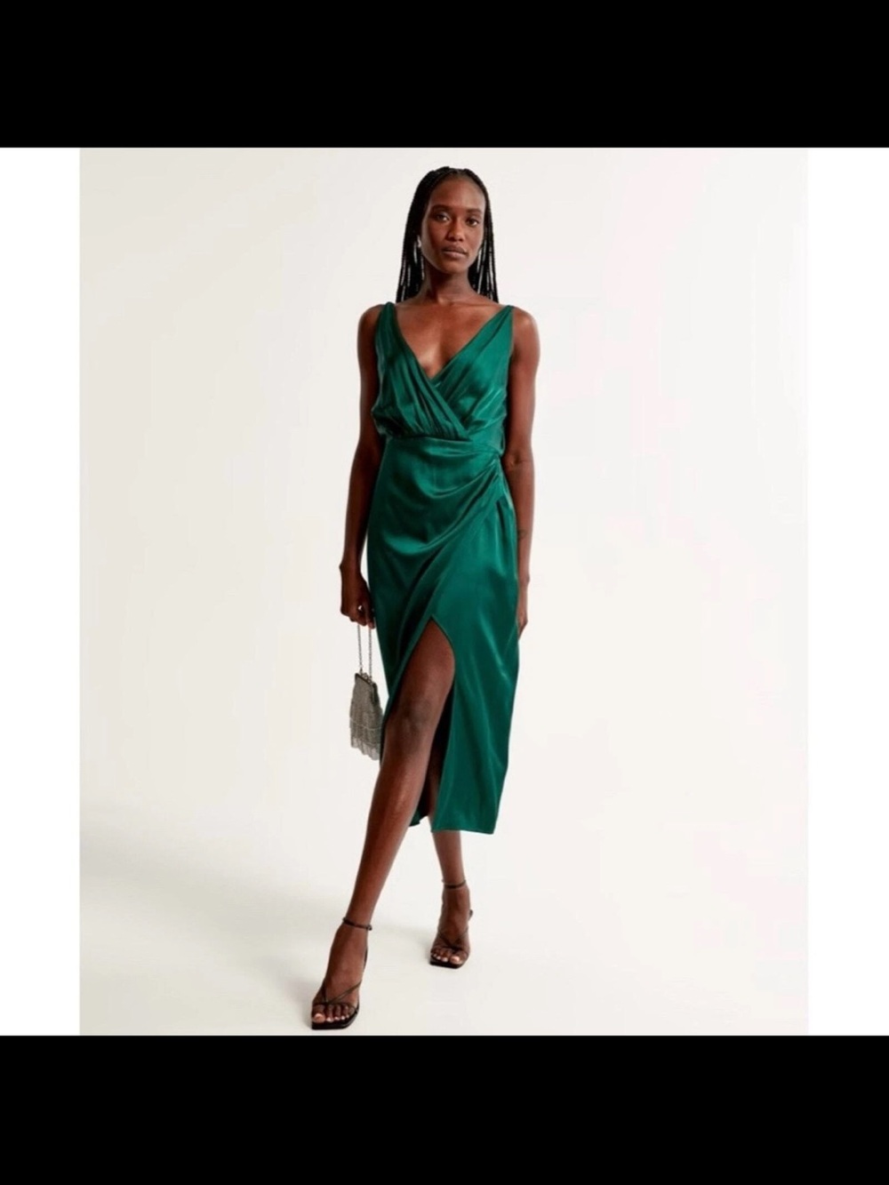 Abercrombie & Fitch Satin Draped Wrap Midi Dress with Slit
